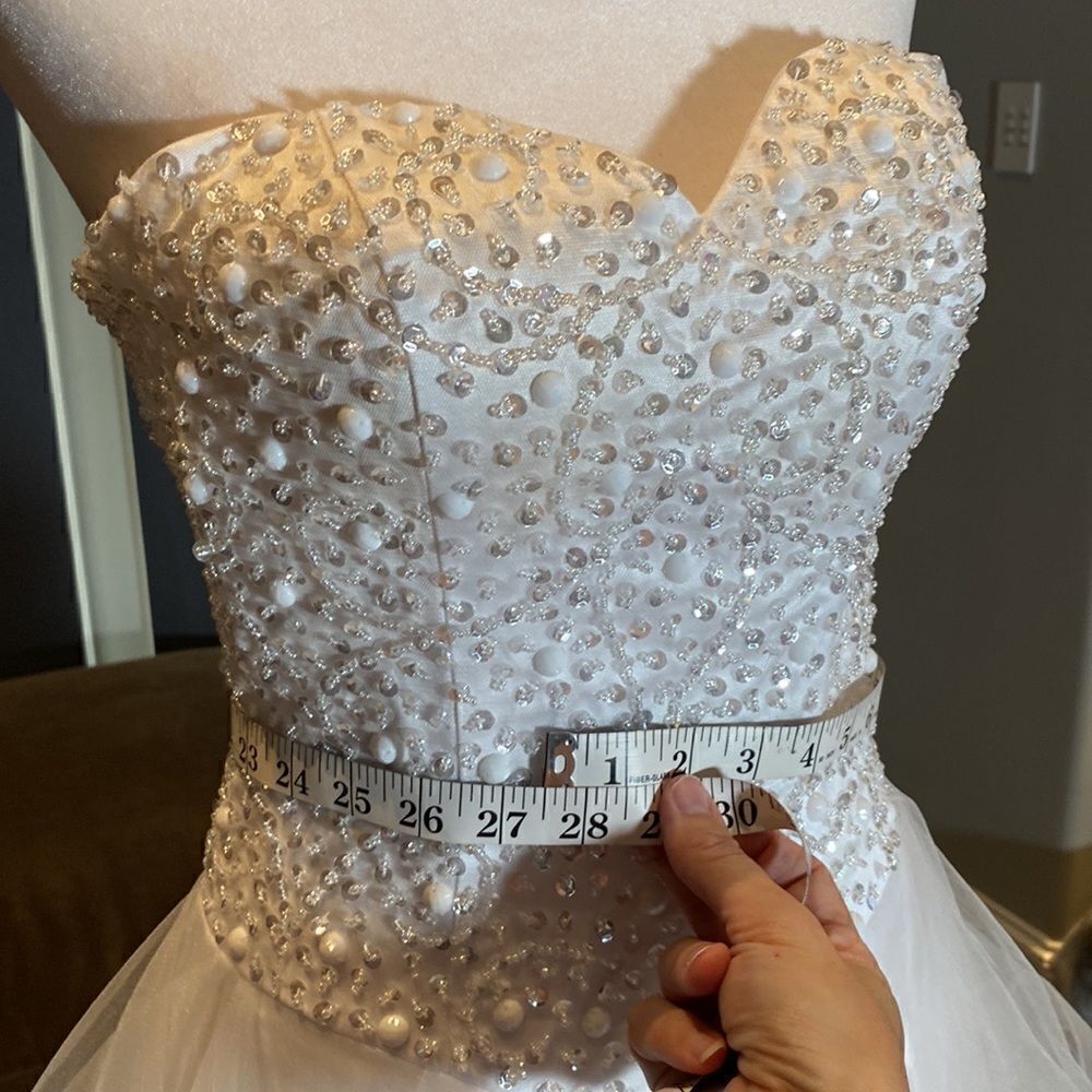 Women’s Wedding Dress Sweetheart Neckline Corset Back Ruffle Skirt Size S - Picture 9 of 12